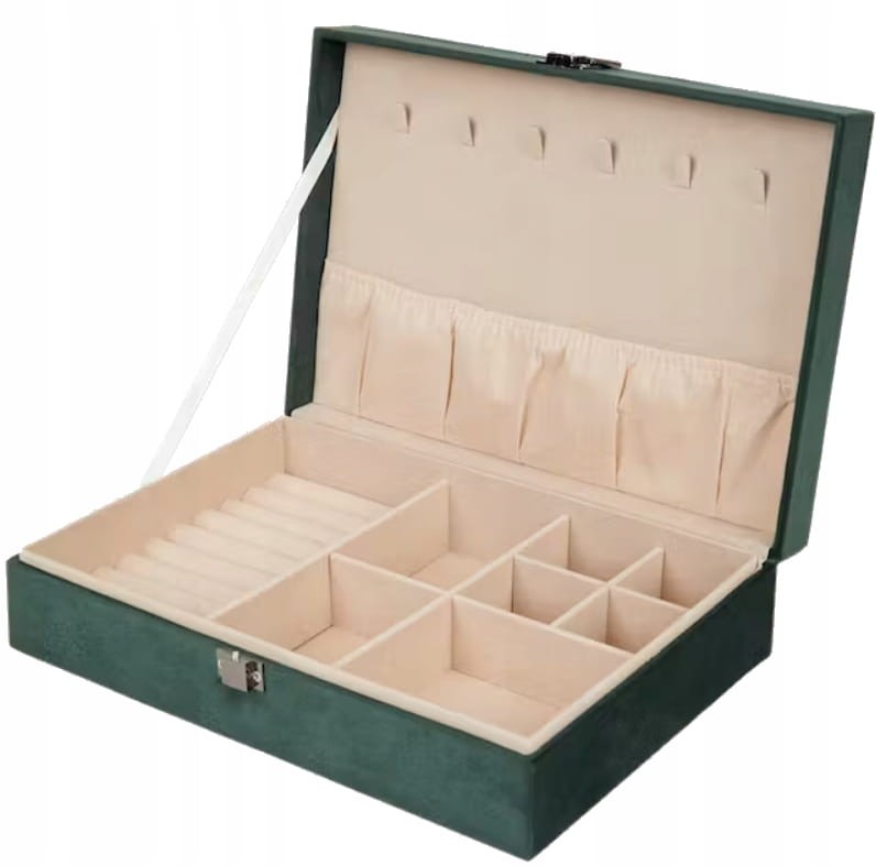 SZKATUŁKA NA BIŻUTERIĘ ZAMSZOWA ZIELONA