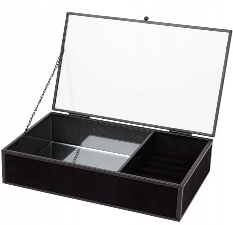 SZKATUŁKA NA BIŻUTERIĘ PIERŚCIONKI SZKLANA DUŻA CZARNA