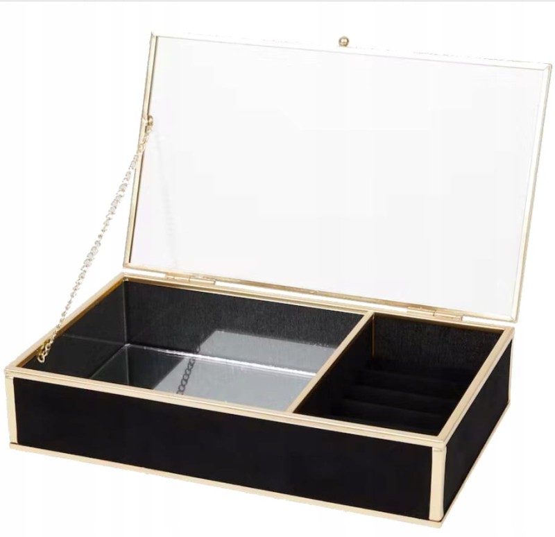 SZKATUŁKA NA BIŻUTERIĘ PIERŚCIONKI SZKLANA DUŻA ZŁOTA