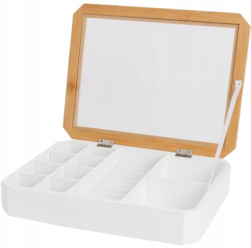 SZKATUŁKA BAMBUSOWA DREWNIANA PIERŚCIONKI KOLCZYKI BIAŁA BRĄZOWA