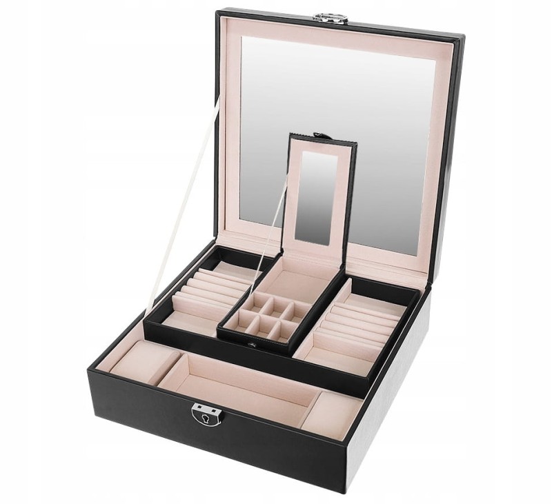 SZKATUŁKA PUDEŁKO ORGANIZER KUFEREK Z LUSTREM CZARNA