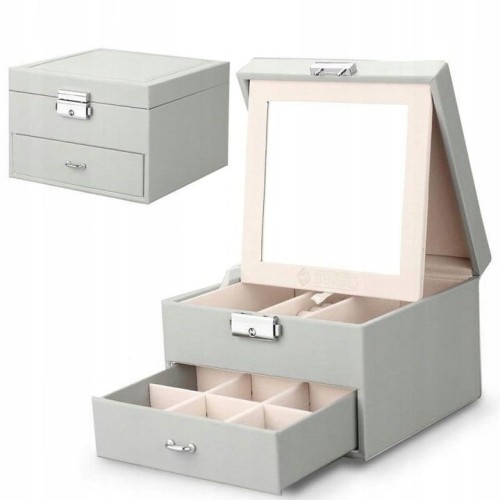 ORGANIZER SZKATUŁKA EKSPOZYTOR NA BIŻUTERIĘ KWADRATOWA SZARA
