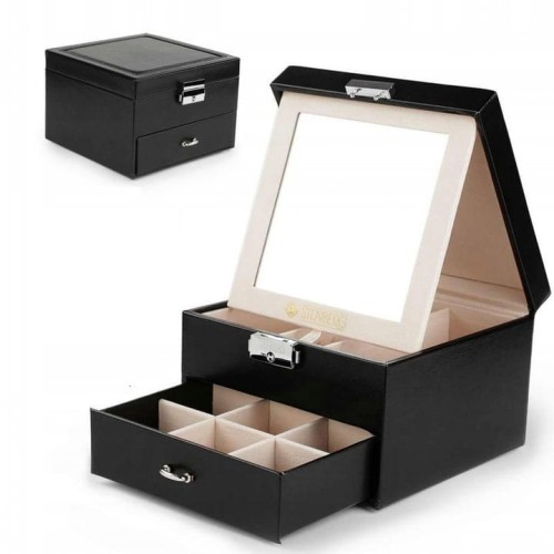 ORGANIZER SZKATUŁKA EKSPOZYTOR NA BIŻUTERIĘ KWADRATOWA CZARNA