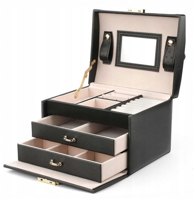 SZKATUŁKA PUDEŁKO ORGANIZER KUFEREK NA BIŻUTERIĘ Z UCHWYTEM CZARNA