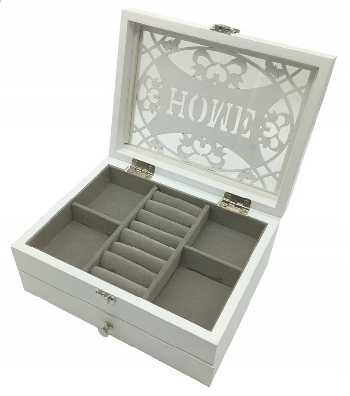 SZKATUŁKA KUFEREK DREWNIANA NA BIŻUTERIĘ HOME BIAŁA