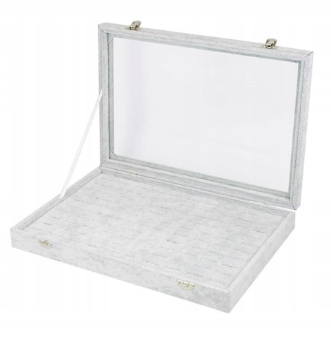 SZKATUŁKA EKSPOZYTOR TACKA NA PIERŚCIONKI SZARA