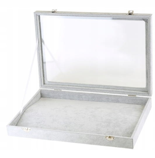 SZKATUŁKA ZAMYKANA NA BIŻUTERIĘ BRANSOLETKI PUSTA KUWETA SZARA