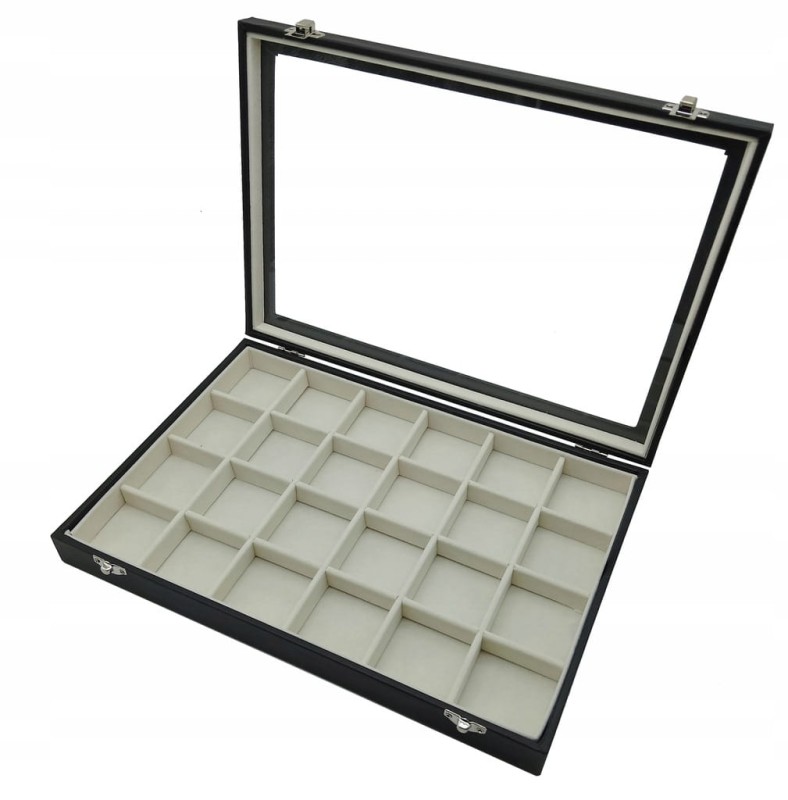 SZKATUŁKA ZAMYKANA BIŻUTERIĘ KOLCZYKI PIERŚCIONKI 24 PRZEGRÓDKI