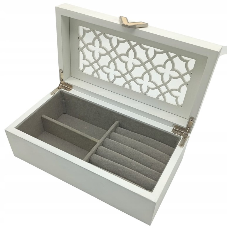 SZKATUŁKA KUFEREK DREWNIANA NA BIŻUTERIĘ BIAŁA