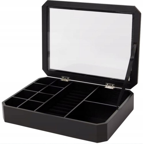 SZKATUŁKA BAMBUSOWA DREWNIANA PIERŚCIONKI KOLCZYKI CZARNA