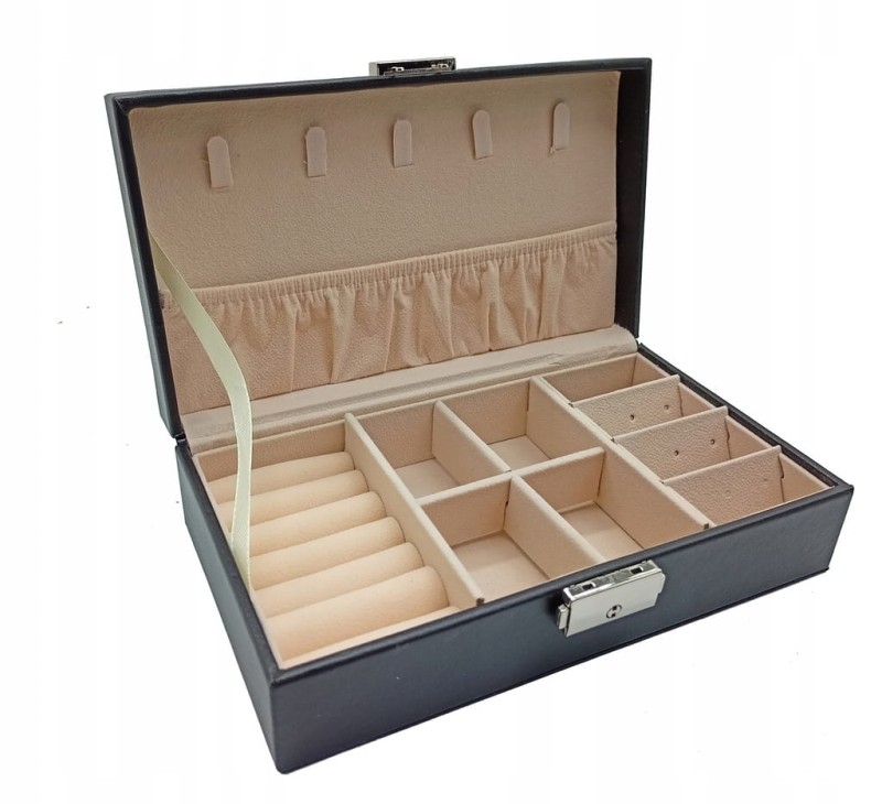 SZKATUŁKA KUFEREK SKÓRZANA NA BIŻUTERIĘ CZARNA