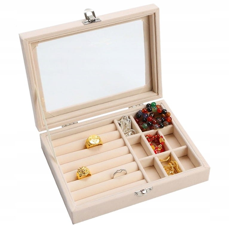 SZKATUŁKA KUFEREK NA BIŻUTERIĘ MAŁA KREMOWA ECRU