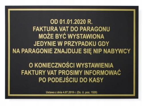 TABLICZKA FV FAKTURA VAT DO PARAGONU CZARNA