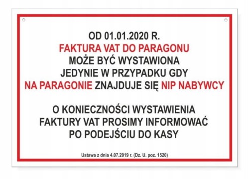 TABLICZKA FV FAKTURA VAT DO PARAGONU BIAŁA