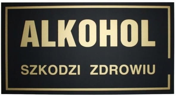 Tabliczka Alkohol Szkodzi Zdrowiu 30x16,5 cm Czarno Złota