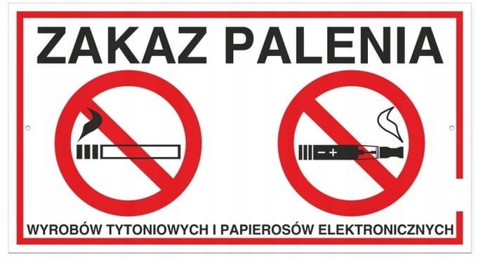 Tabliczka Zakaz Palenia Tytoniu i E-Papierosów Duża 30x16,5 cm PCV