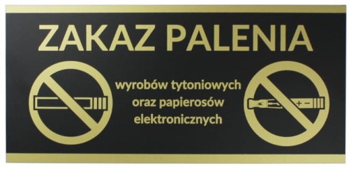 Tabliczka ZAKAZ PALENIA WYROBÓW TYTONIOWYCH PAPIEROSÓW ELE ZŁOTA 24x11